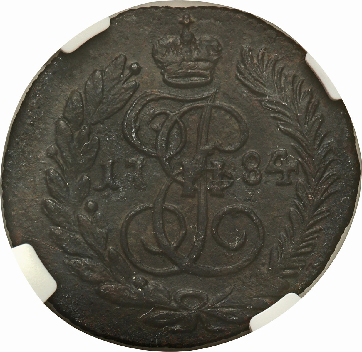 Rosja, Katarzyna II. Połuszka (1/4 kopiejki) 1784 KM, Suzun NGC UNC - RZADKIE